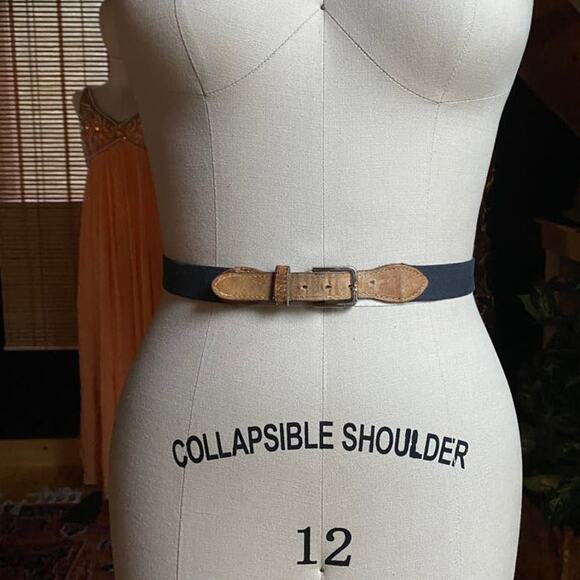 Leather Canvas Belt Blue - Picture 1 of 5